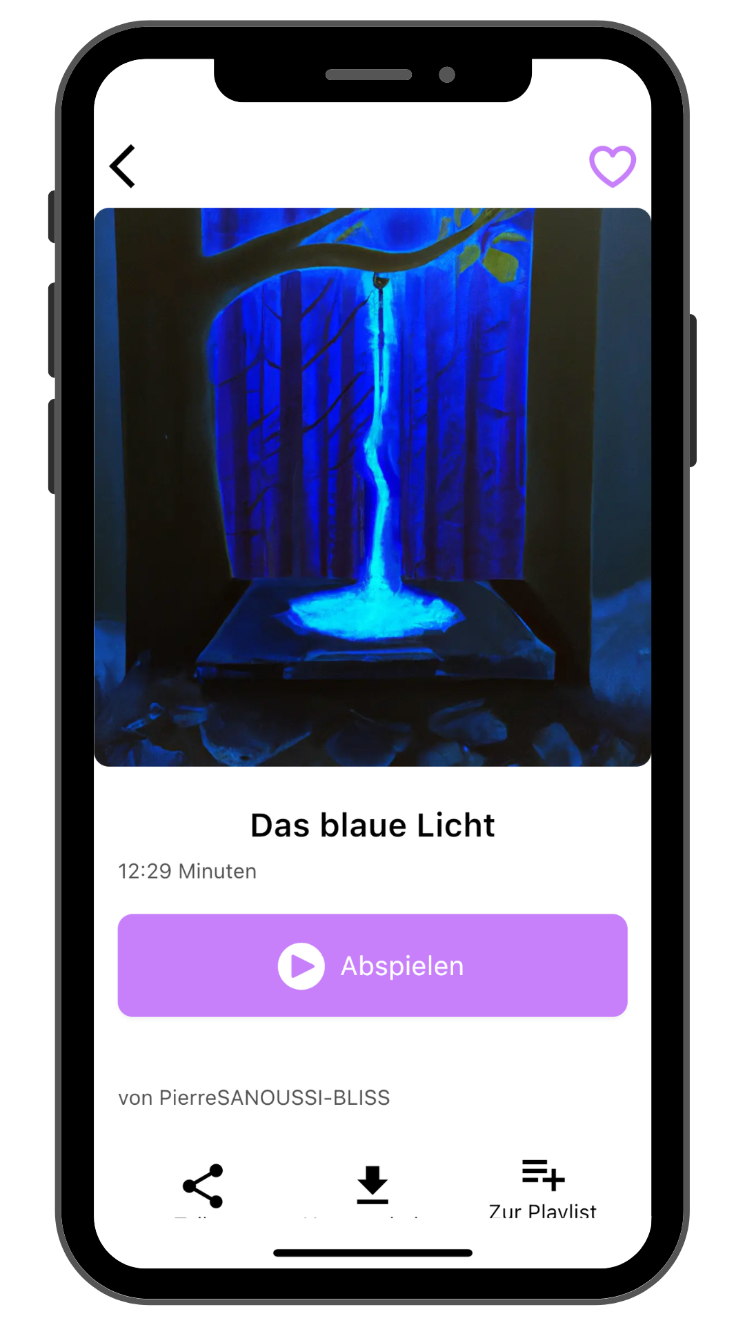 Märchenapp, das blaue Licht, App Anzeige